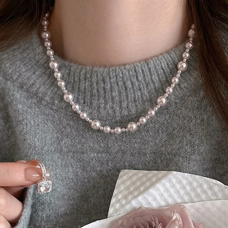 New Manta Rose Pearl Necklace Summer Women High-end Light Luxury Simple Sugar Cube Zircon Pendant Collarbone Chain
