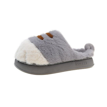 3D Cat Paw Plush Slippers Flat Thermal Winter Slippers Comfortable Fluffy Home Slippers Furry Paw Couple Slippers For Indoor Bedroom