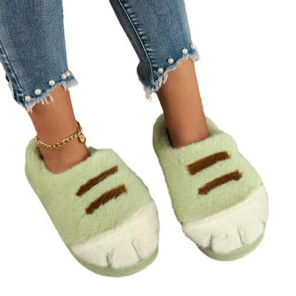 3D Cat Paw Plush Slippers Flat Thermal Winter Slippers Comfortable Fluffy Home Slippers Furry Paw Couple Slippers For Indoor Bedroom