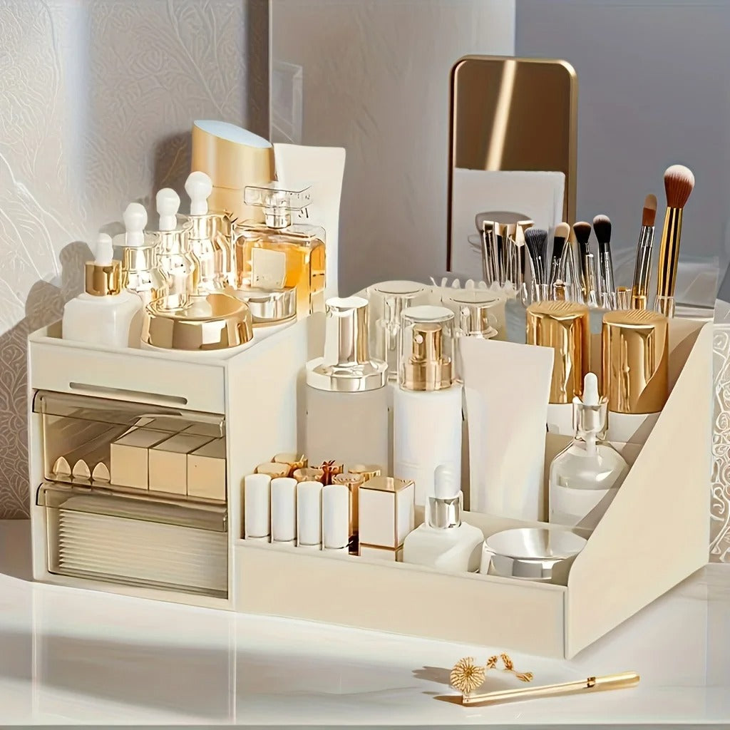 Makeup Organizer with Drawers, Cosmetic Storage for Dresser Vanity and Bathroom Countertop, Beauty Holder for Lipstick Brush