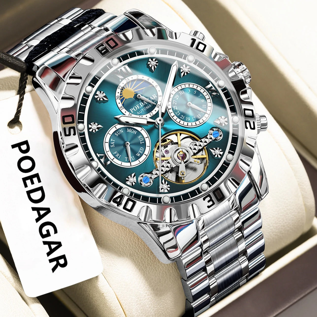 POEDAGAR Military Luxury Men Clock Mechanical Waterproof Man Watch