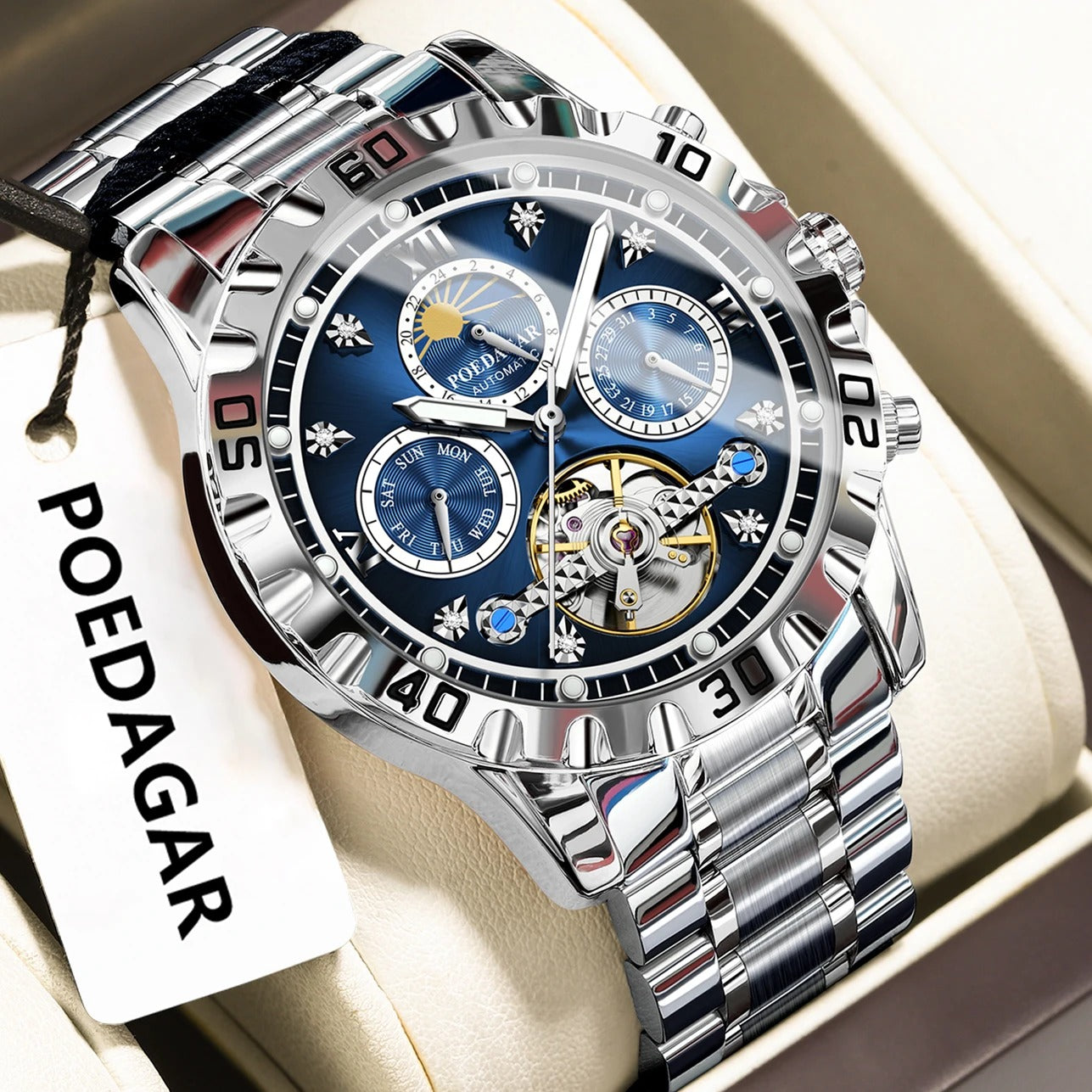 POEDAGAR Military Luxury Men Clock Mechanical Waterproof Man Watch