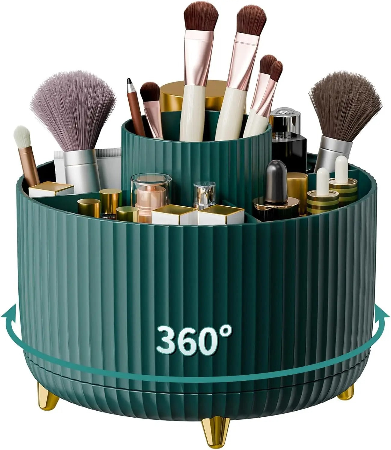 Makeup Brush Holder Organizer 5 Slot 360° Rotating Makeup Brushes Desktop Storage Organizers for Vanity