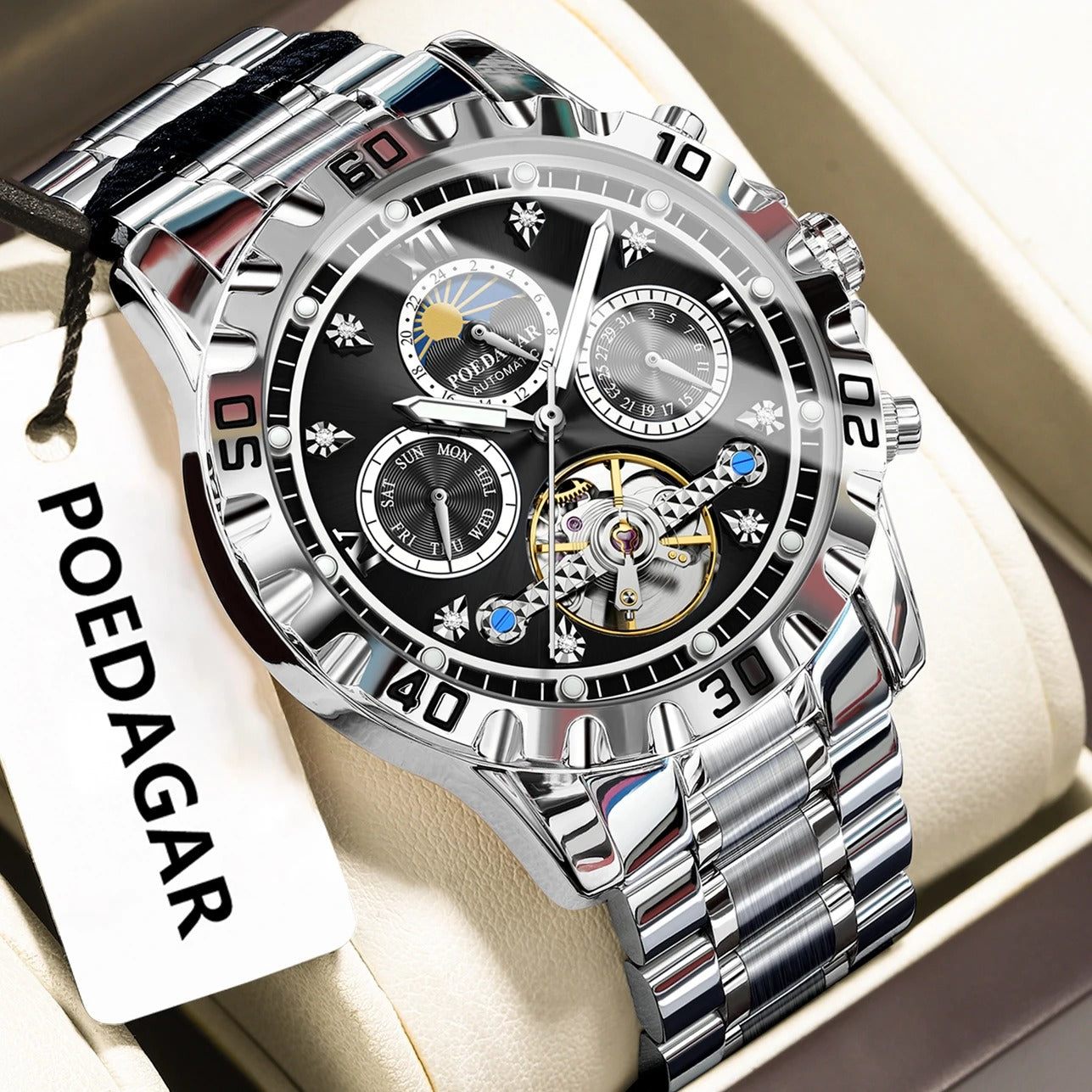 POEDAGAR Military Luxury Men Clock Mechanical Waterproof Man Watch